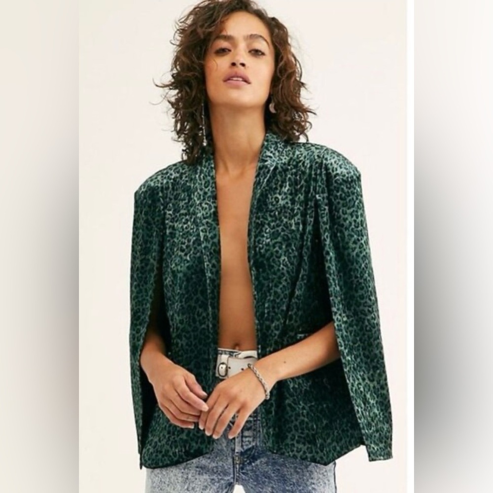 Free People green velvet animal print cape jacket. 
One size fits all. Like new.